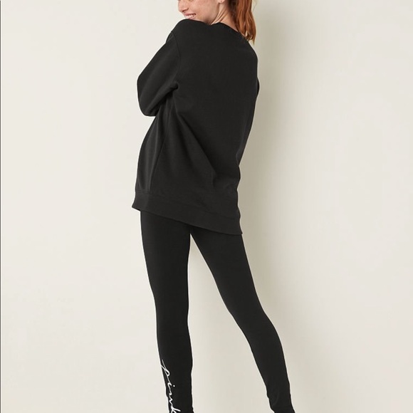 victoria secret PINK EVERYDAY LOUNGE CAMPUS CREW and legging black script XL - Picture 2 of 9